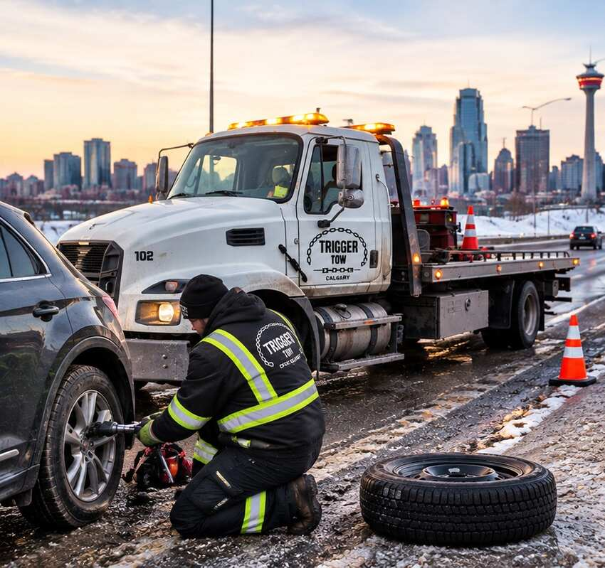 mobile flat tire roadside assistance Calgary of Trigger Towing