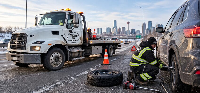 flat tire roadside assistance Calgary of Trigger Towing 